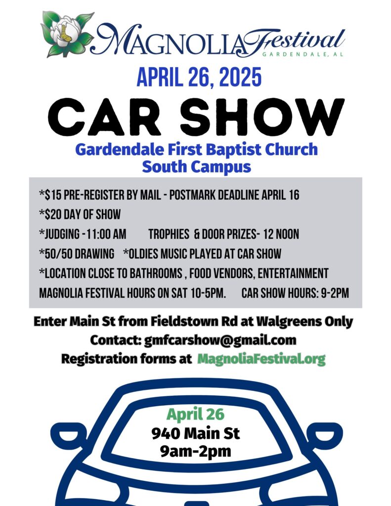 Gardendale Magnolia Festival car show flyer 2025