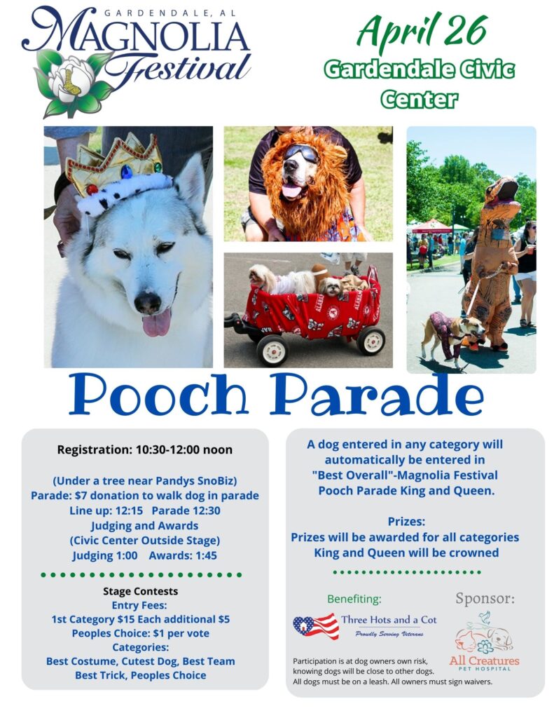 2025 Gardendale Magnolia Festival pooch parade flyer.
