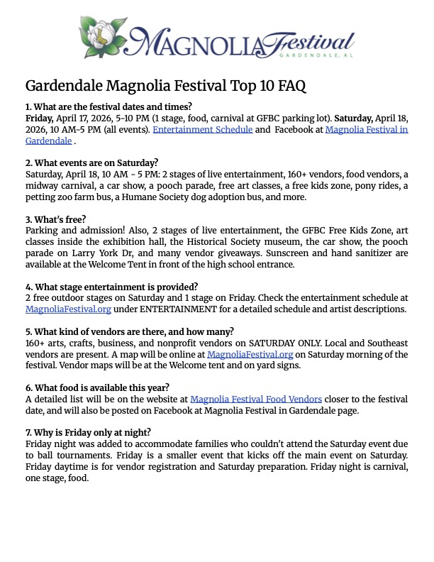 Top 10 Magnolia Festival FAQ 2026
