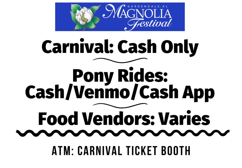 sign with carnival information Gardendale Magnolia Festival 2026