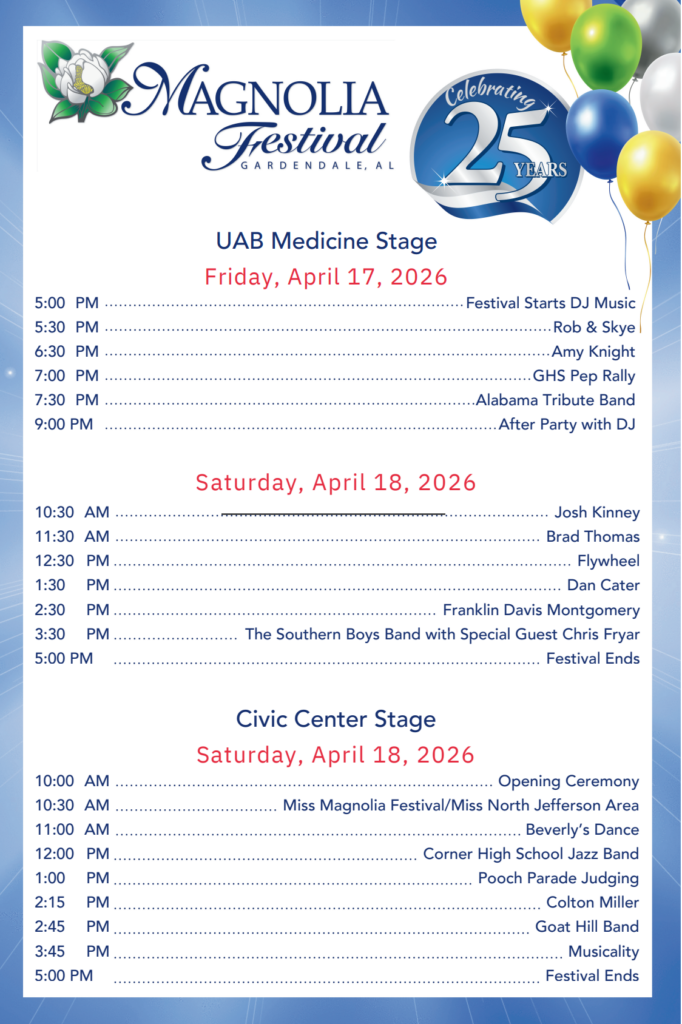 2026 Gardendale Magnolia Festival entertainment schedule edited.
