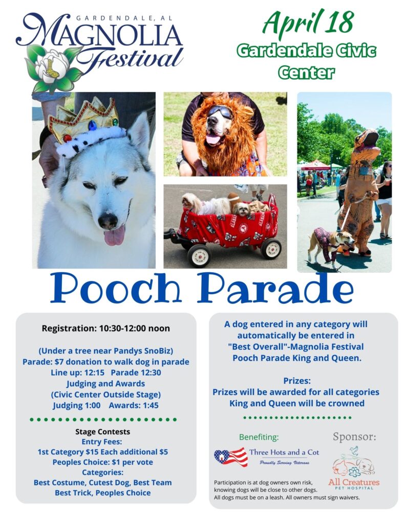 Gardendale Magnolia Festival 2026 pooch parade flyer.
