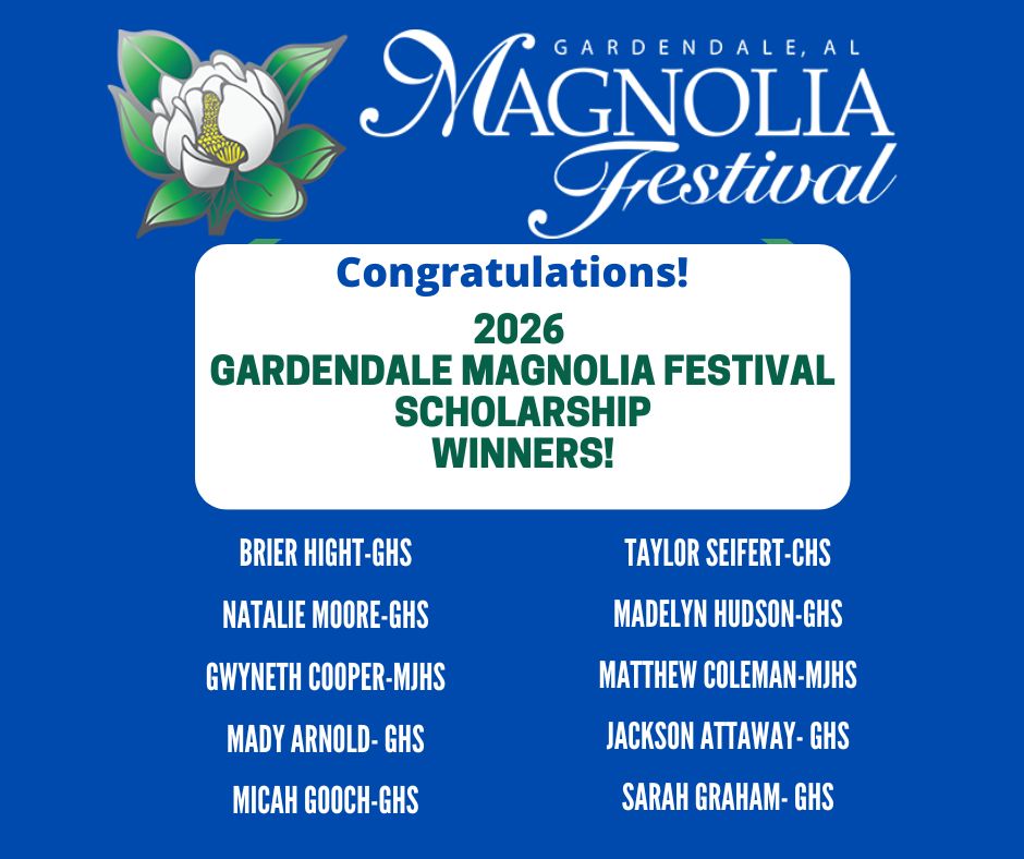 List of names of 2026 Gardendale Magnolia Festival scholarship winners.
